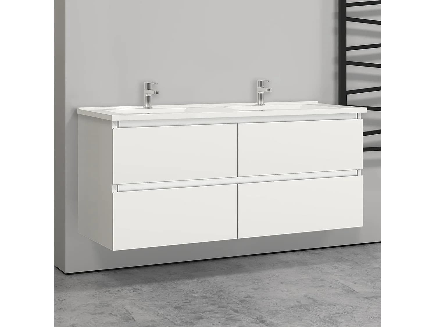 Meuble salle de bain blanc avec 4 tiroirs à une fermeture amortie avec deux vasques à suspendre 120x46x52(L*W*H)cm