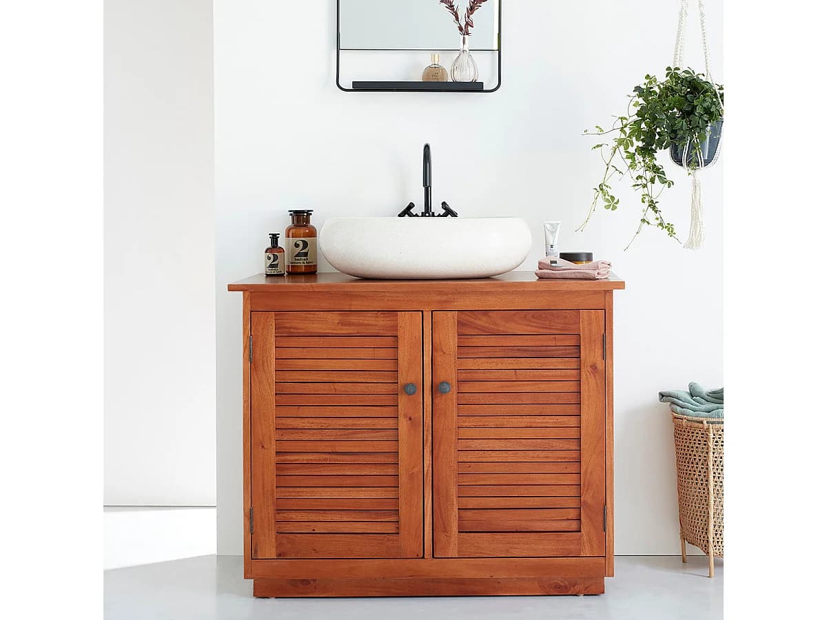 Meuble sous vasque en bois d'acajou 97 cm