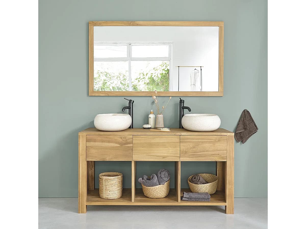 Meuble de salle de bain en teck massif 145 cm