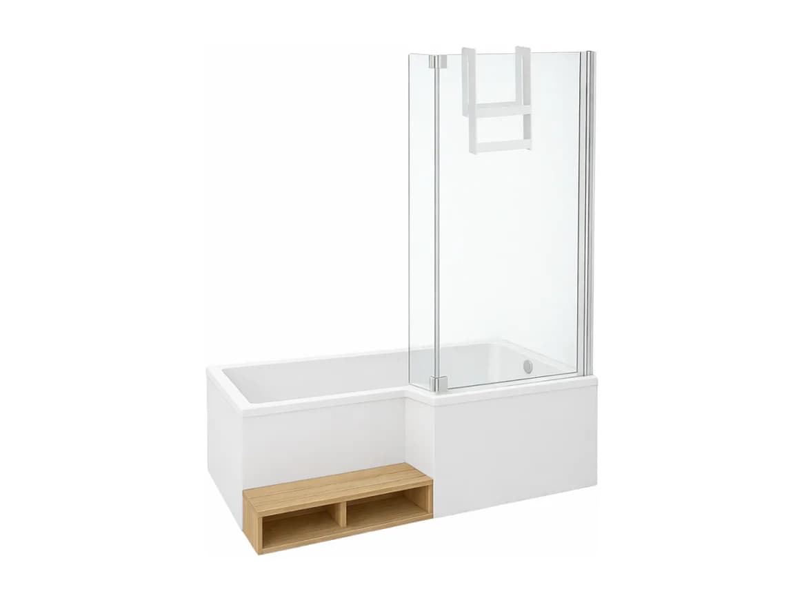 Pack baignoire bain douche 160 x 90 JACOB DELAFON Neo version droite + pare bain chromé + tablier en angle