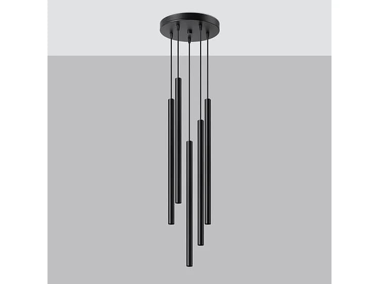 Lampe Suspendues Pastelo Moderne En Acier - 5 Sources Lumineuses - L.25 X H.110 Cm - Noir
