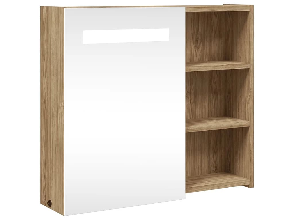 Armoire de salle de bain à miroir avec LED chêne 60x13x52 cm