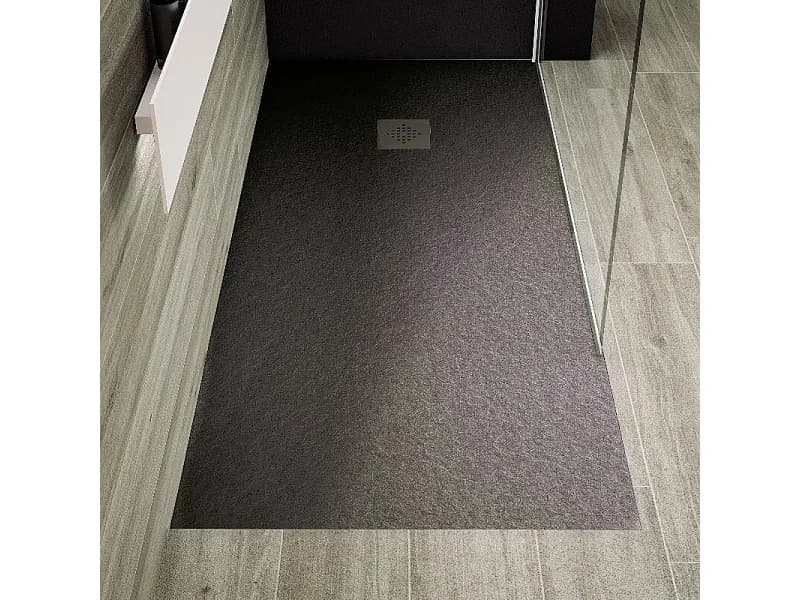 Receveur de douche 100 x 140 cm extra plat PURE en résine surface ardoisée anthracite Grille anthracite