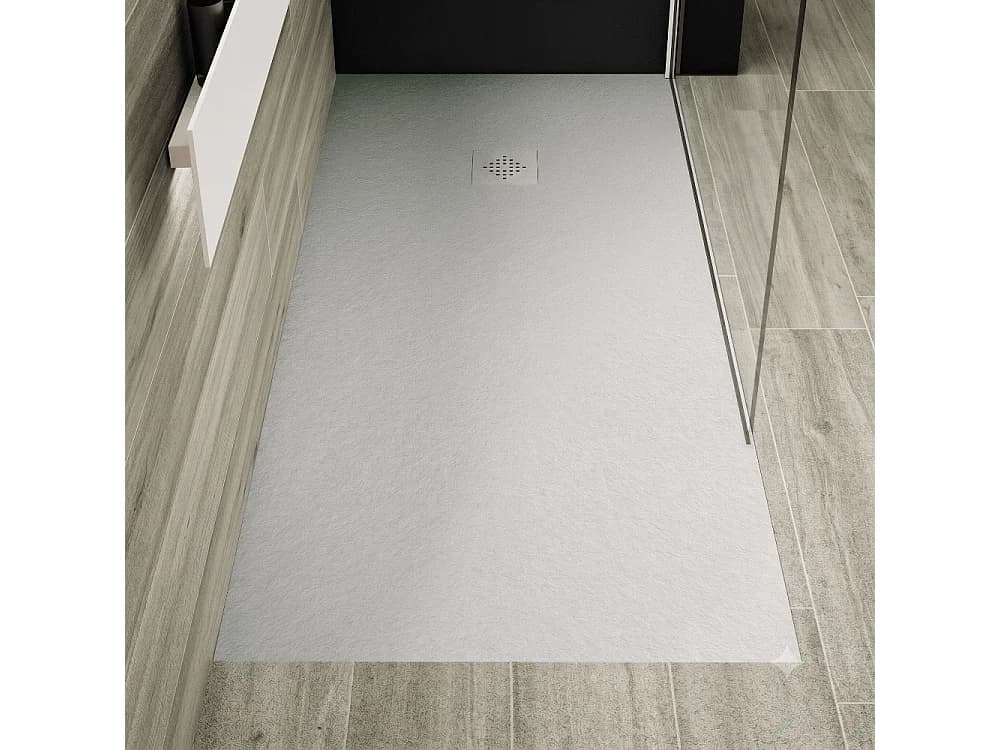 Receveur de douche 100 x 200 cm extra plat PURE en résine surface ardoisée gris Grille grise