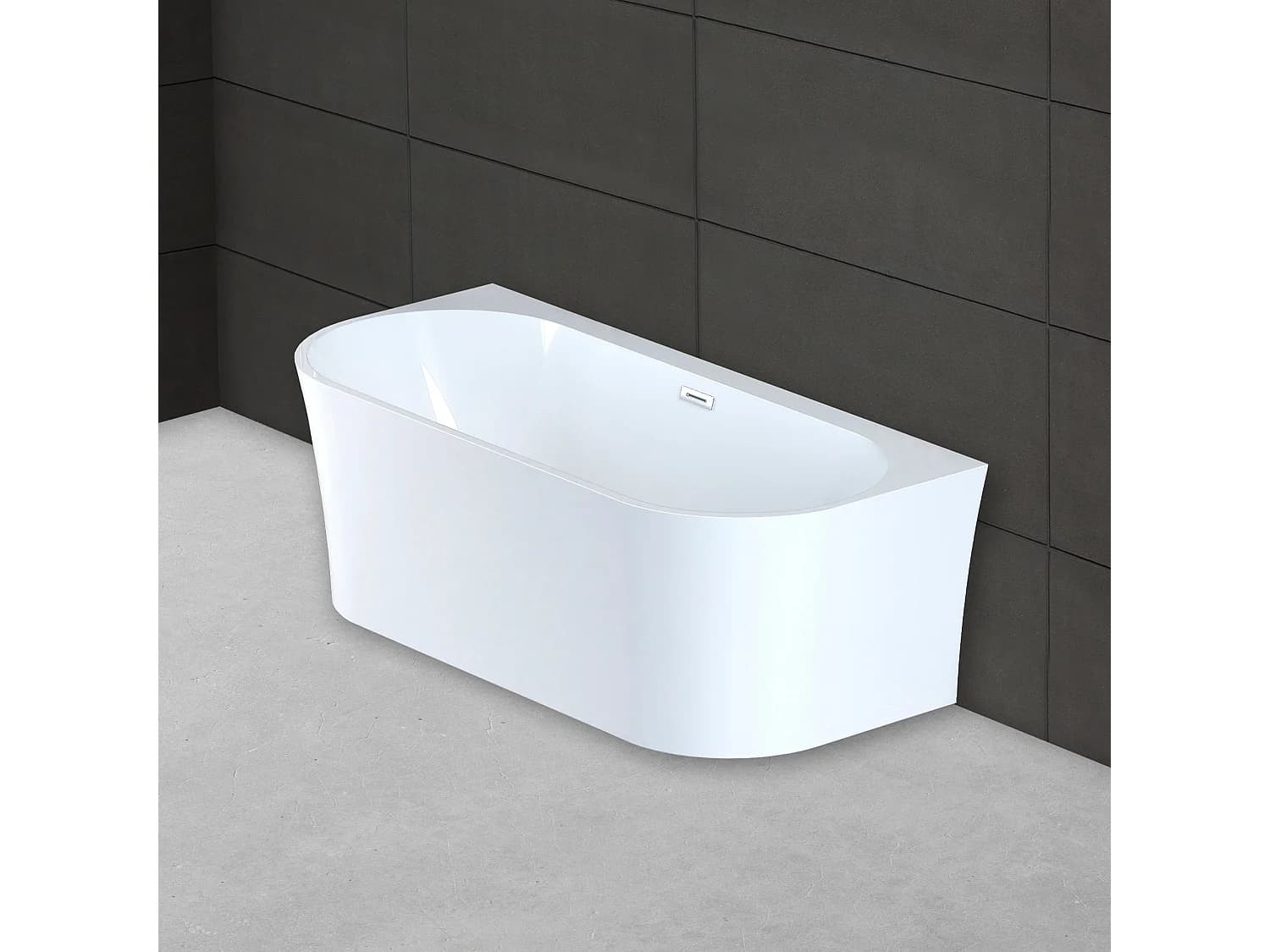 Baignoire Semi-îlot Murale Ruby 170 Blanche 170 X80 X57 Cm, By Spalina