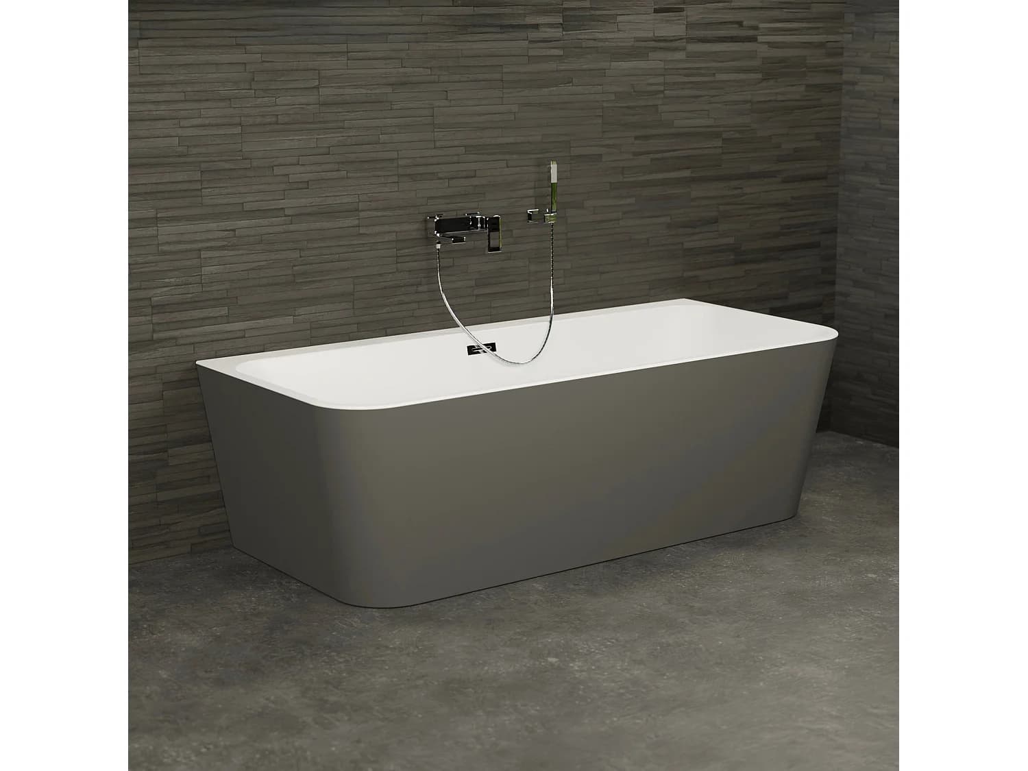 Baignoire Semi-îlot Murale Mint 170 Grise 170 X81 X57 Cm, By Spalina
