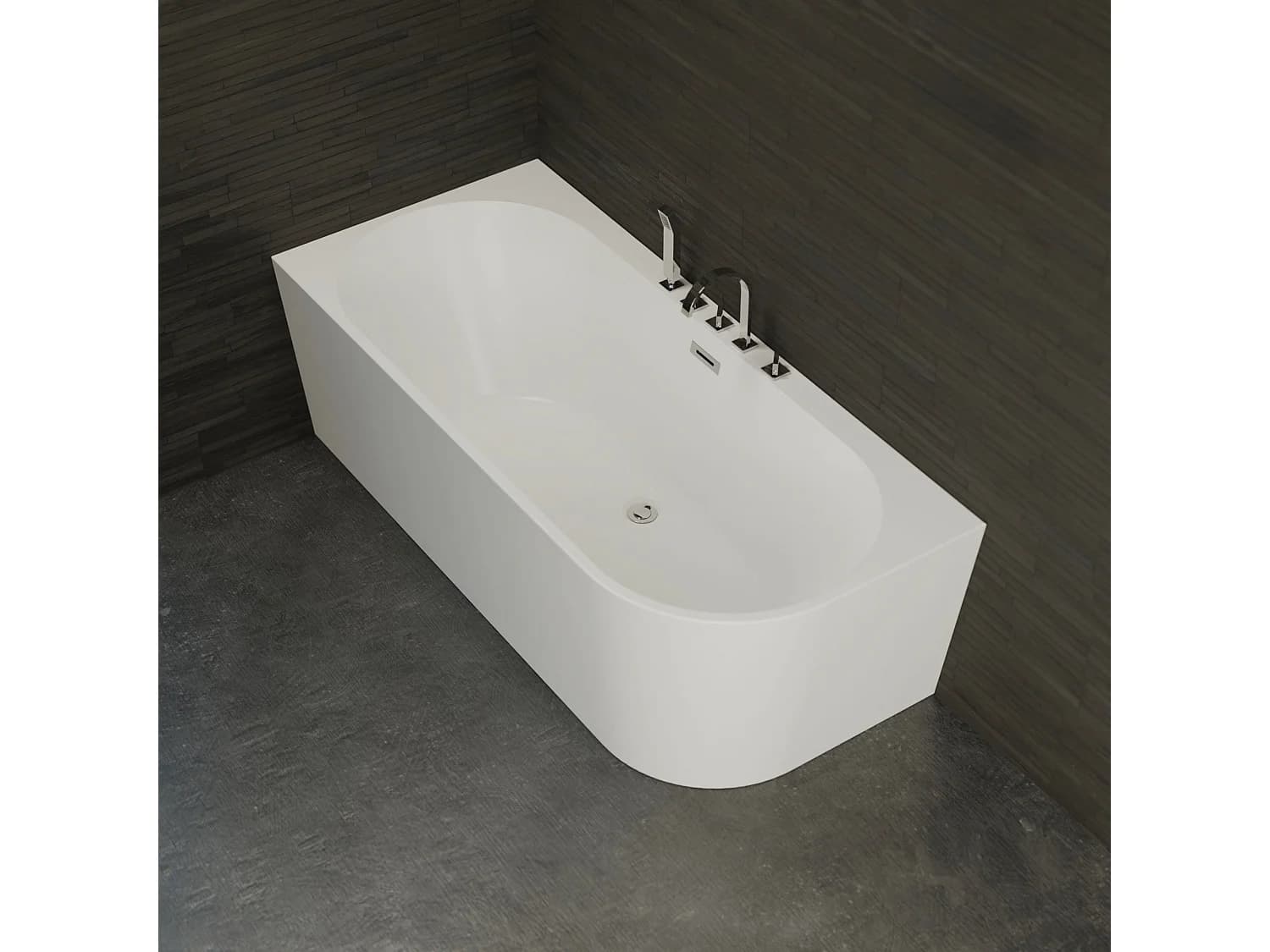 Baignoire Semi-îlot Murale D'angle Capri 170 Gauche Blanche + Robinetterie Chromée 170 X76 X58 Cm, By Spalina