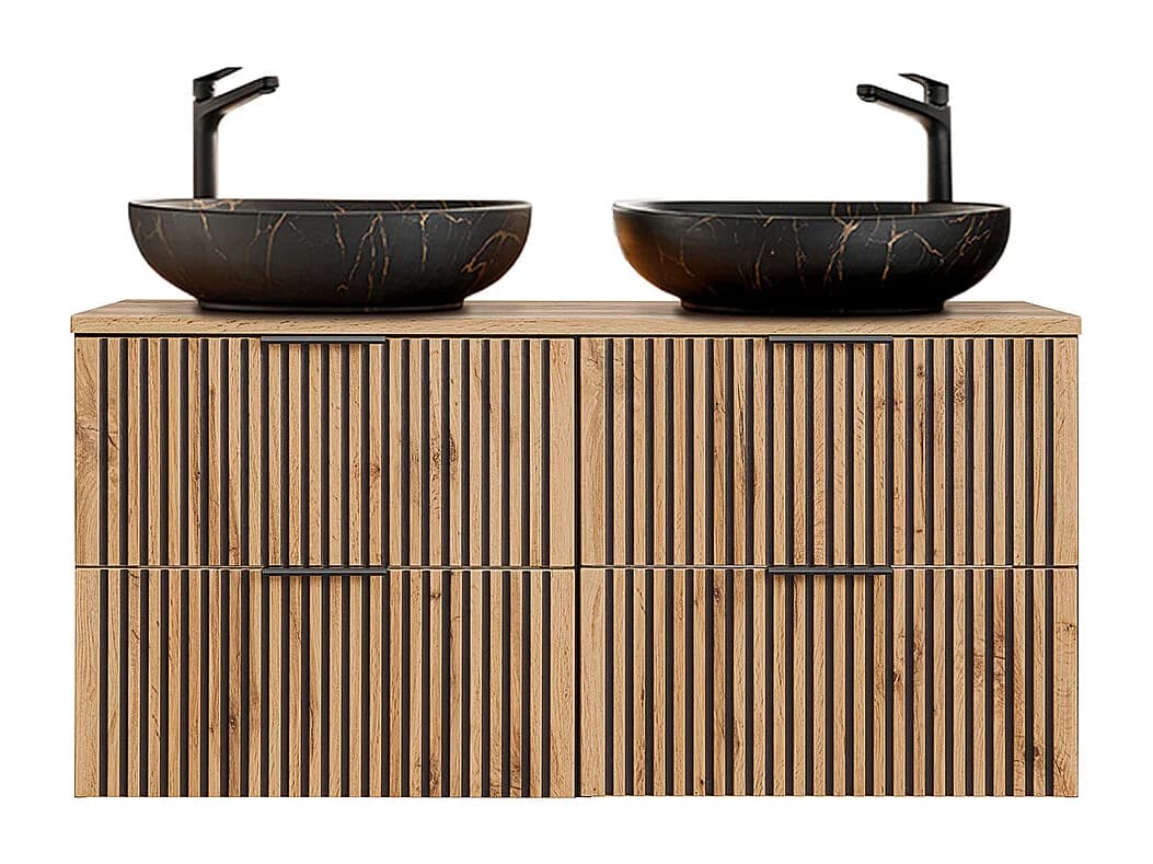 Meuble double vasque 120cm Gaia Bois et Noir - Vasque Noir