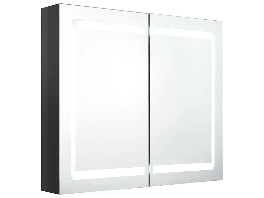 Armoire de salle de bain à miroir LED noir brillant 80x12x68 cm