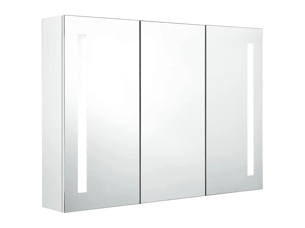 Armoire de salle de bain à miroir LED 89x14x62cm Blanc brillant