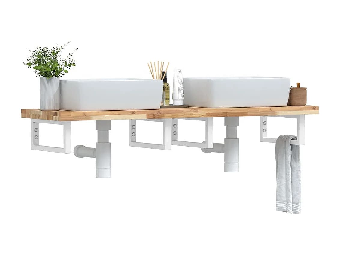 Meuble sous vasque murale acier et bois massif d'acacia FR156467