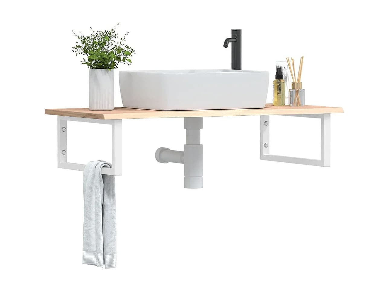 Meuble sous vasque murale acier et bois de chêne massif FR253883