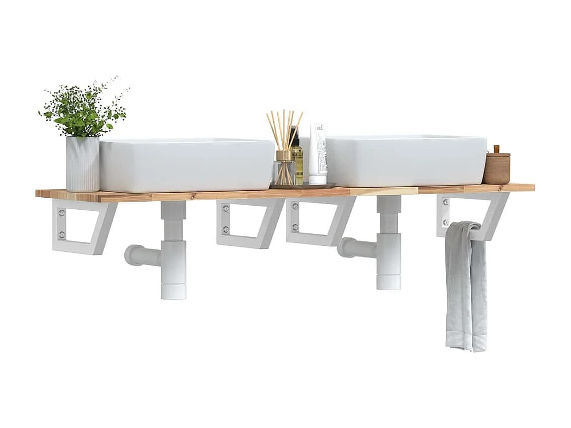 Meuble sous vasque murale acier et bois massif d'acacia FR712708