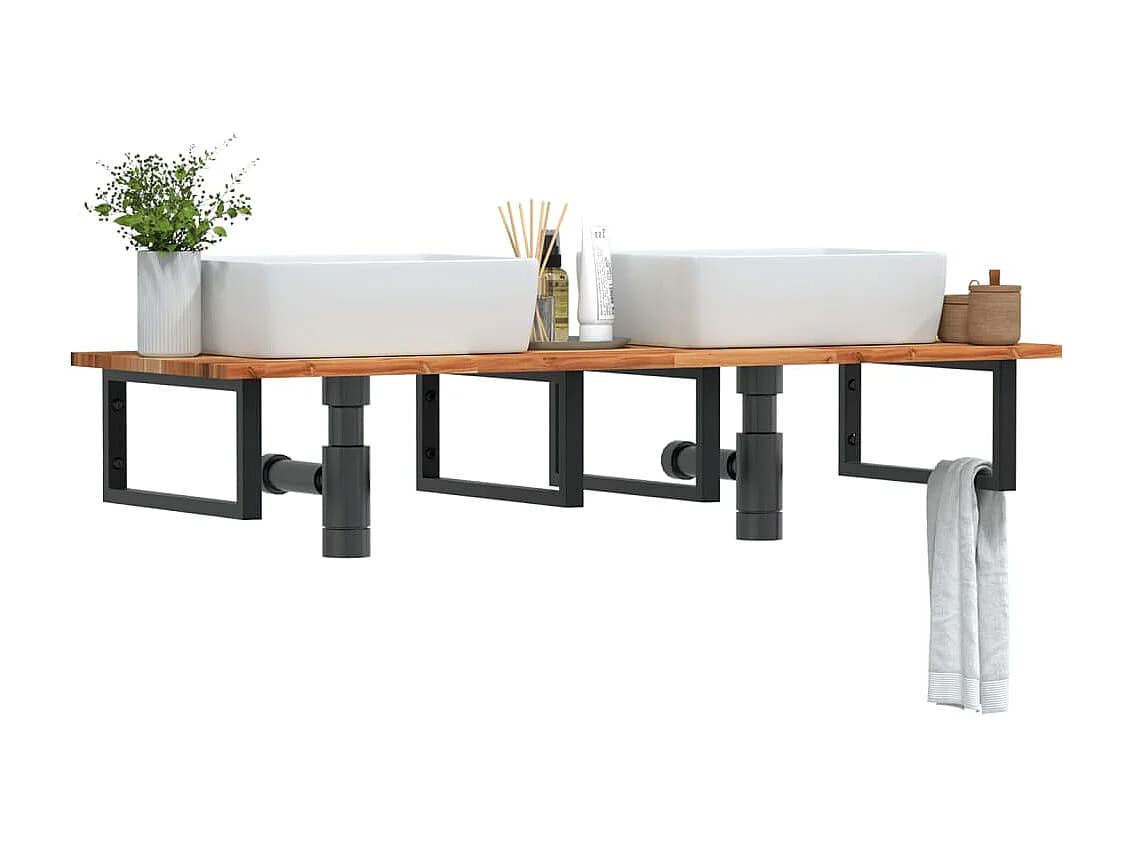 Meuble sous vasque murale acier et bois massif d'acacia FR570919