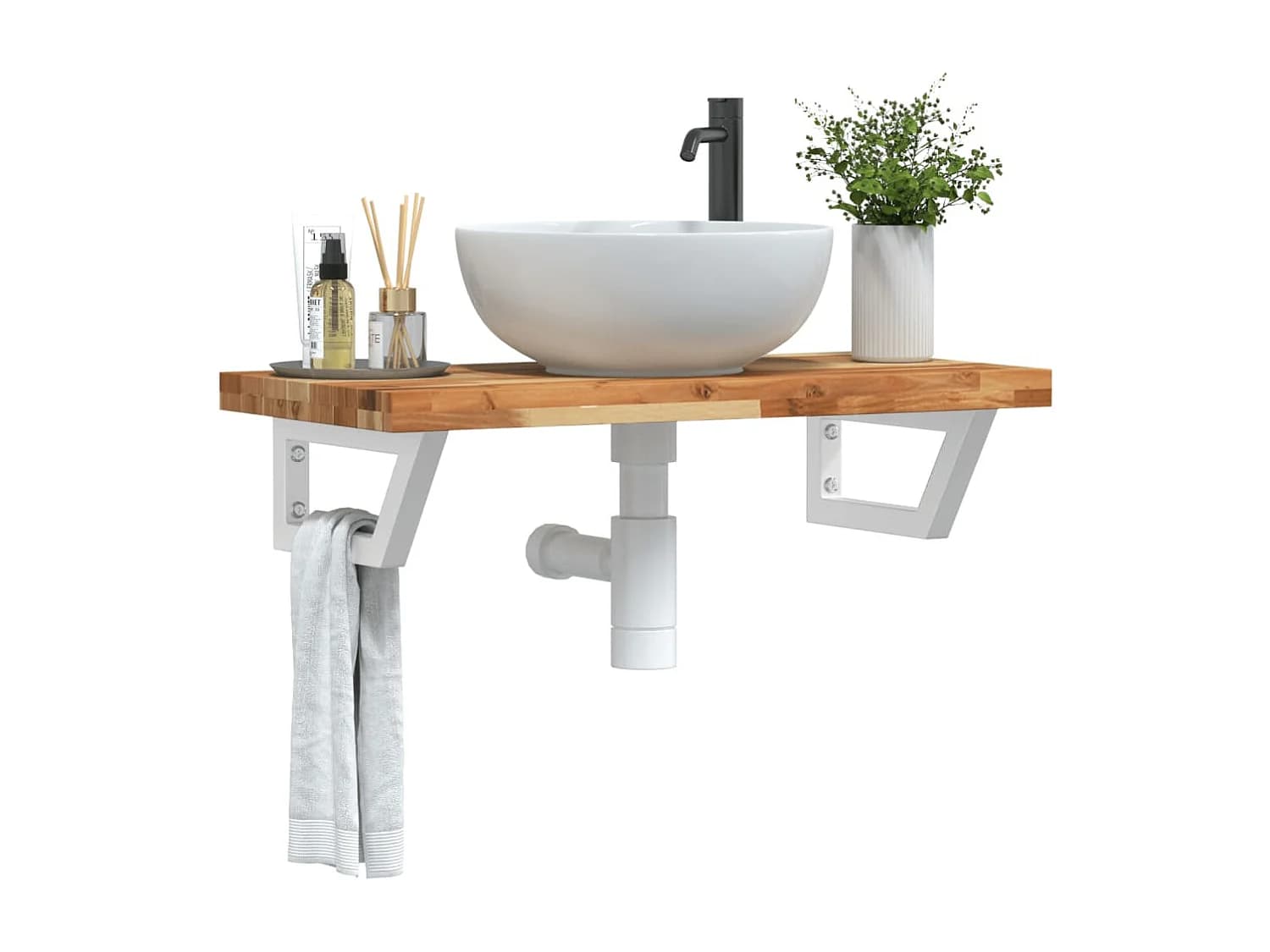 Meuble sous vasque murale acier et bois massif d'acacia FR915957