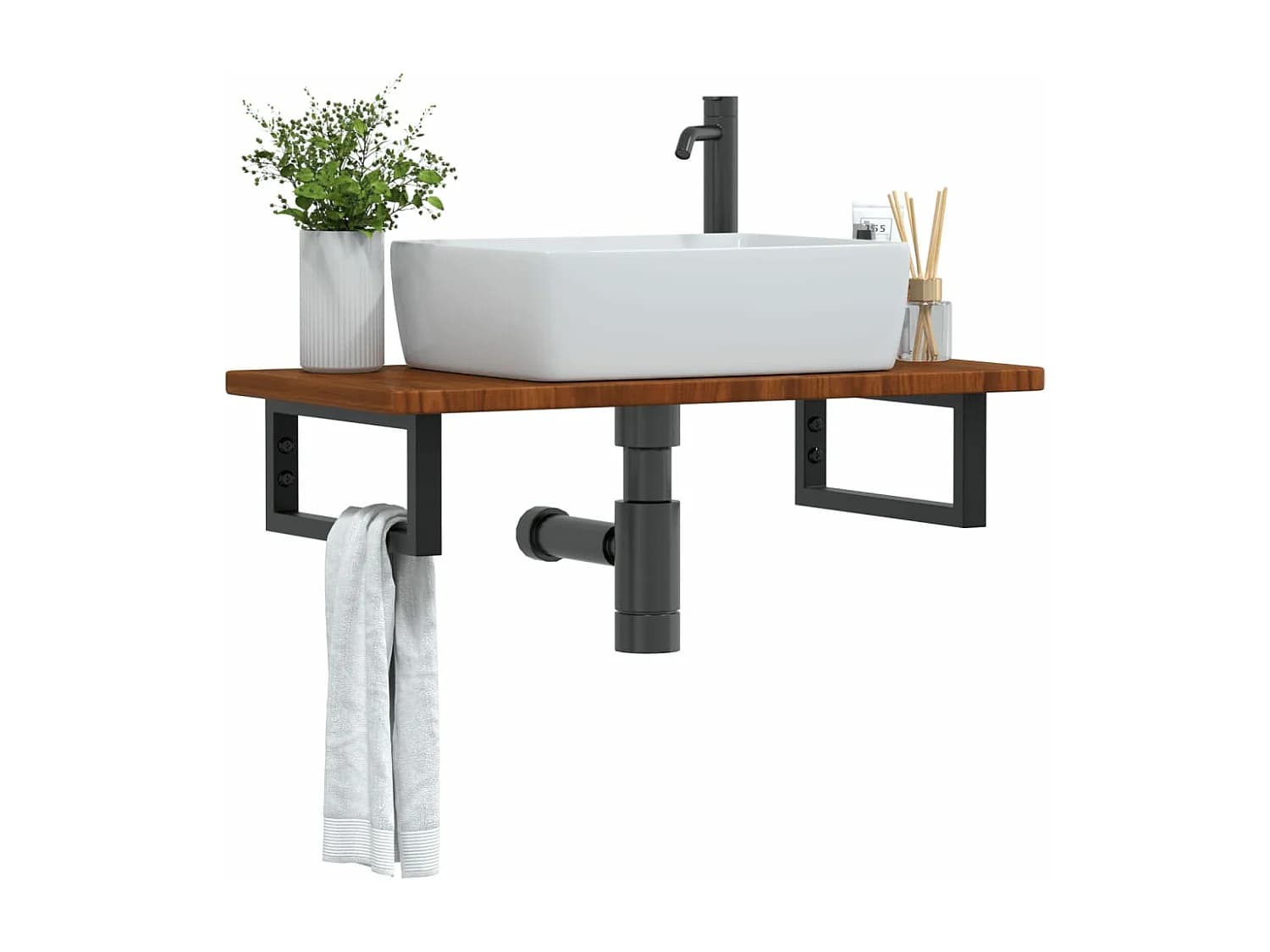 Meuble sous vasque murale acier et bois de chêne massif FR335284