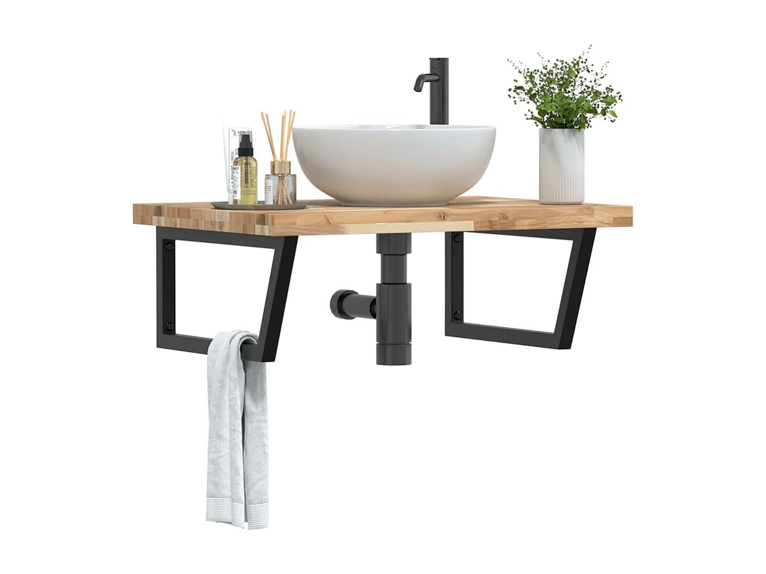 Meuble sous vasque murale acier et bois massif d'acacia FR817200