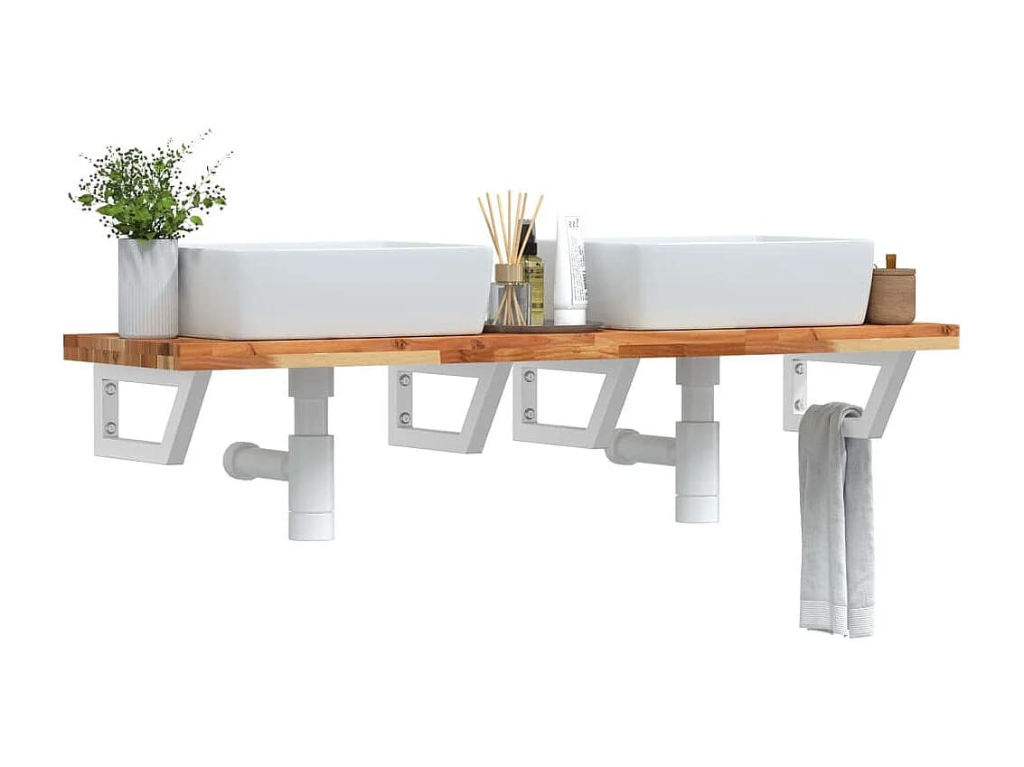 Meuble sous vasque murale acier et bois massif d'acacia FR771773