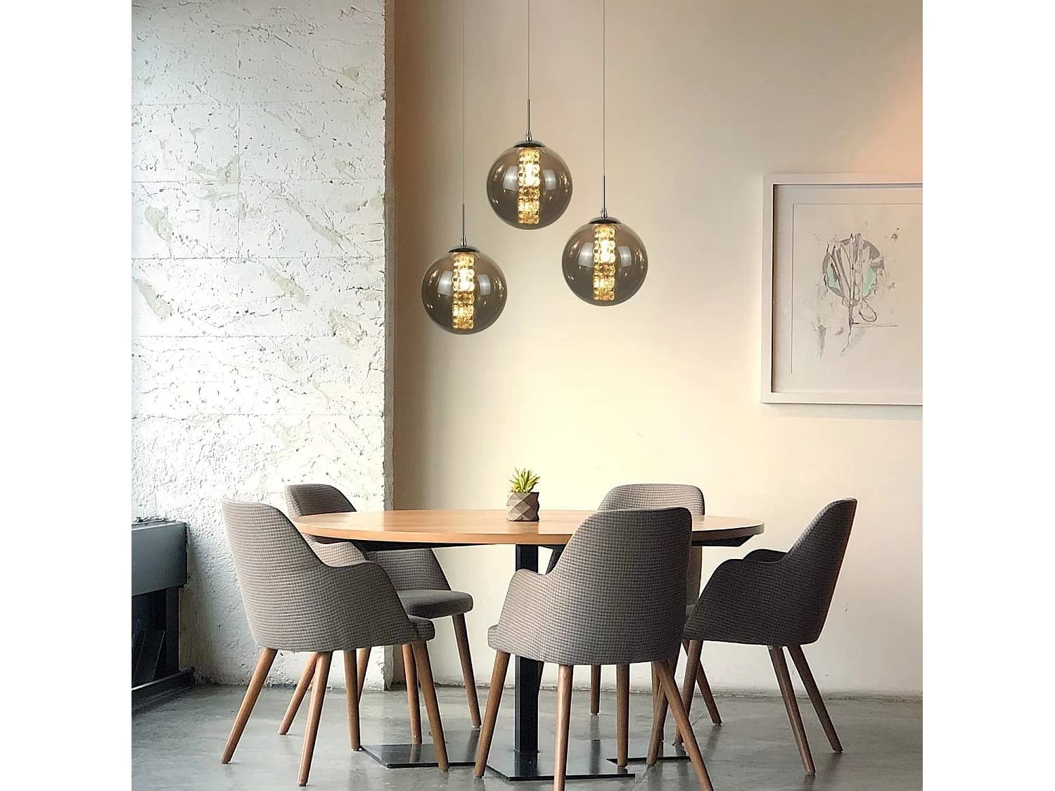 Nettlife Suspension Lampe à en verre gris Diam.28 cm G9 à 3 lampes, lampe de table à manger de couleur moderne, lampe de salon de cuisine, ✔ Design de mode