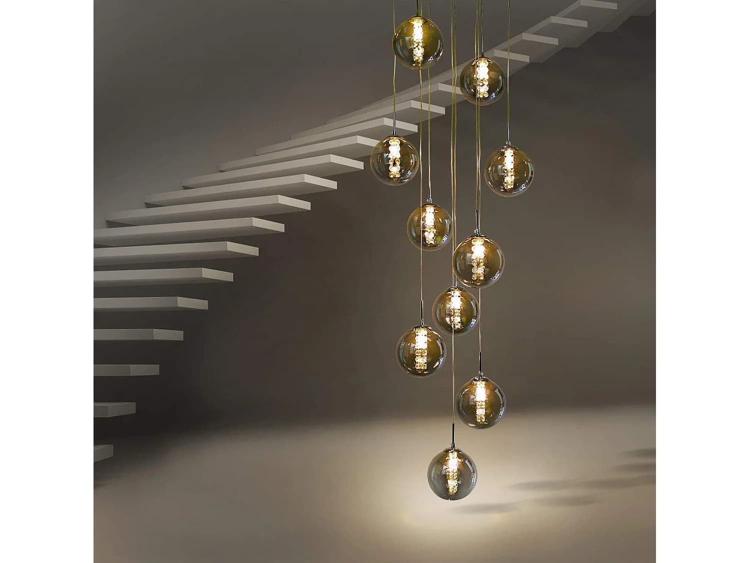 Nettlife Suspension verre gris Diam.41 cm G9 lustre 10 lampes en couleur lampe de salon lampe de chambre lampe de table à manger lampe de couloir