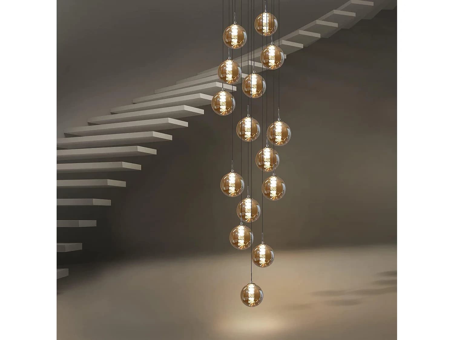 Nettlife Suspension Verre Ambre Moderne Diam.41 cm G9 Escalier Hauteur Réglable Lustre 15 Ampoules Cuisine Couloir Lampe pour Salon – ✔ Design de mode