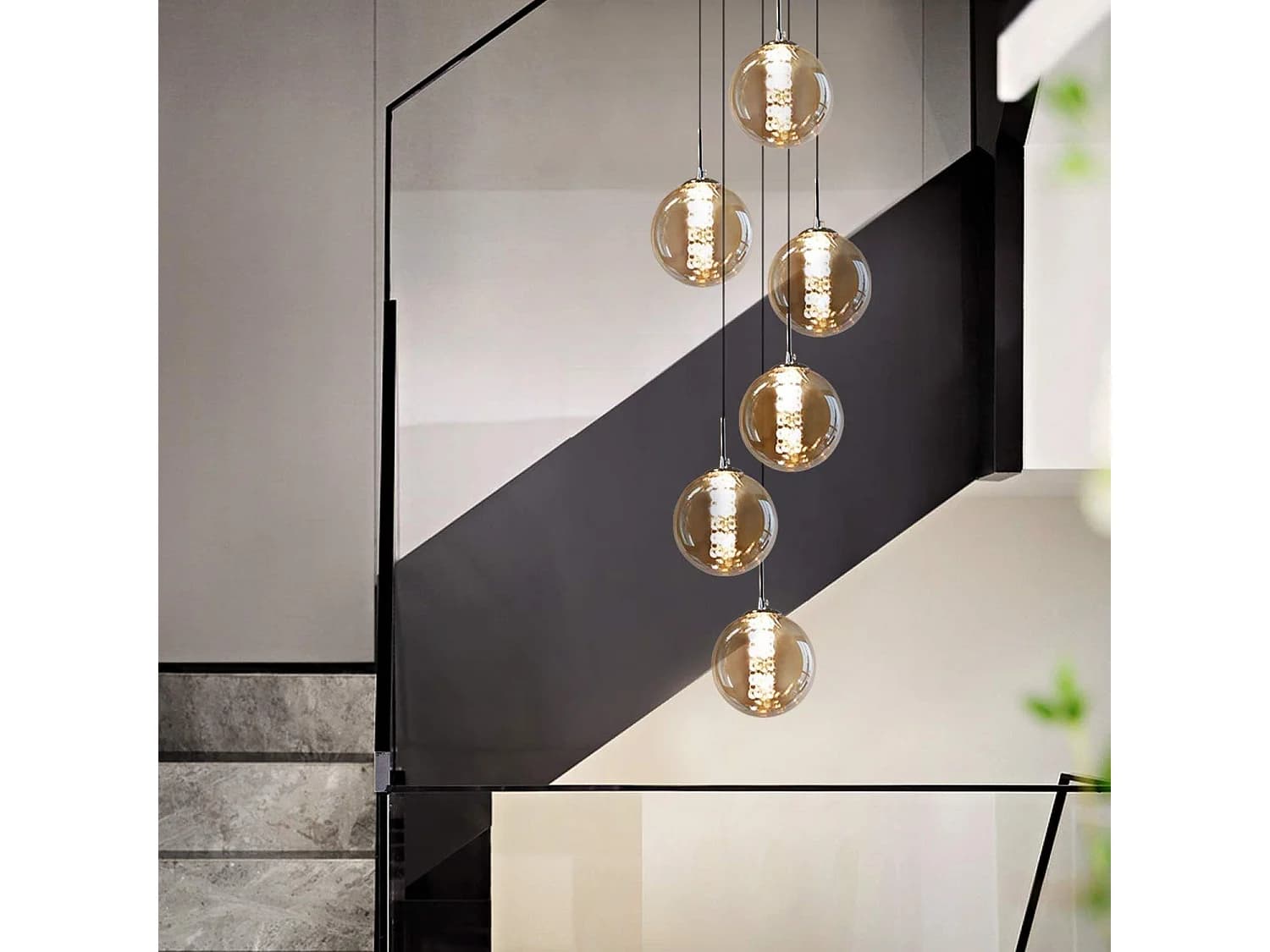 Nettlife Suspension verre Diam.31 cm G9 ambre table à manger boule réglable en hauteur 6 lampes dans la cuisine lampe de salon lampe de chambre – ✔ Design de mode