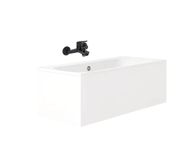 Pack baignoire droite 180 x 80 JACOB DELAFON Elise + mitigeur bain douche noir mat + vidage noir