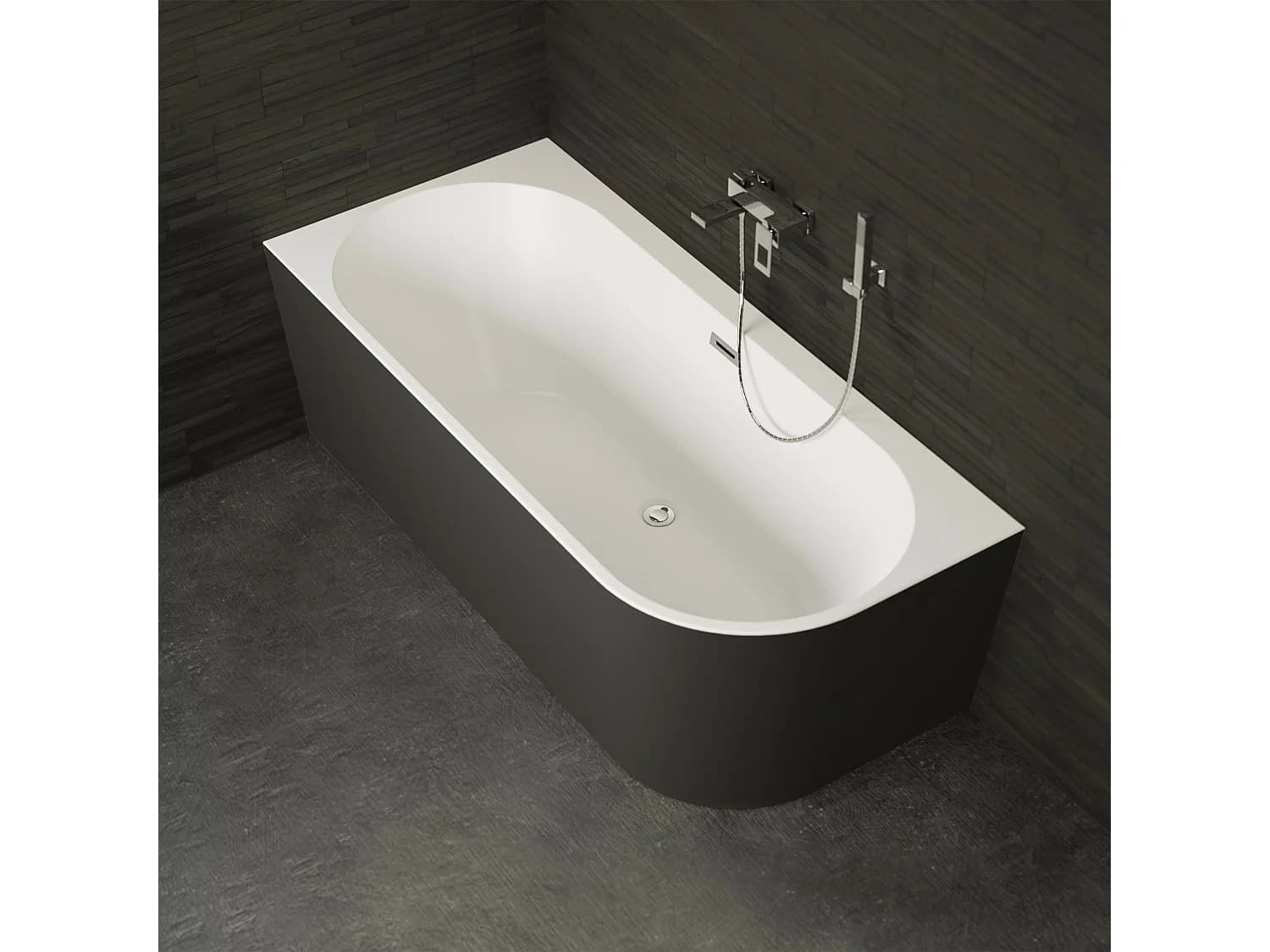 Baignoire Semi-îlot Murale D'angle Capri 160 Gauche Noire 160 X76 X58 Cm, By Spalina