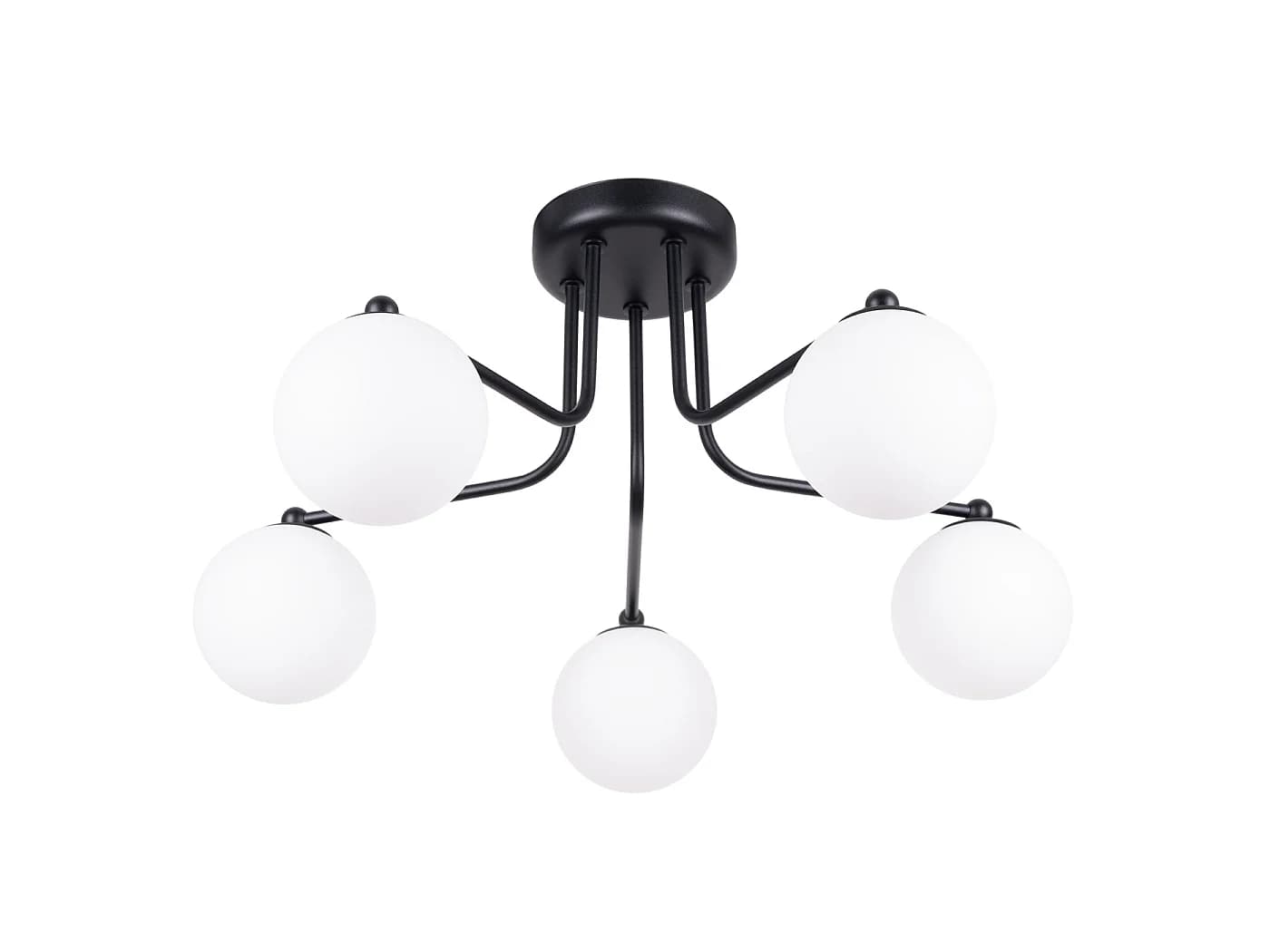 Lustre Astral Minimaliste En Acier/Verre - 5 Sources Lumineuses - L.58 X H.29 Cm - Noir/Blanc