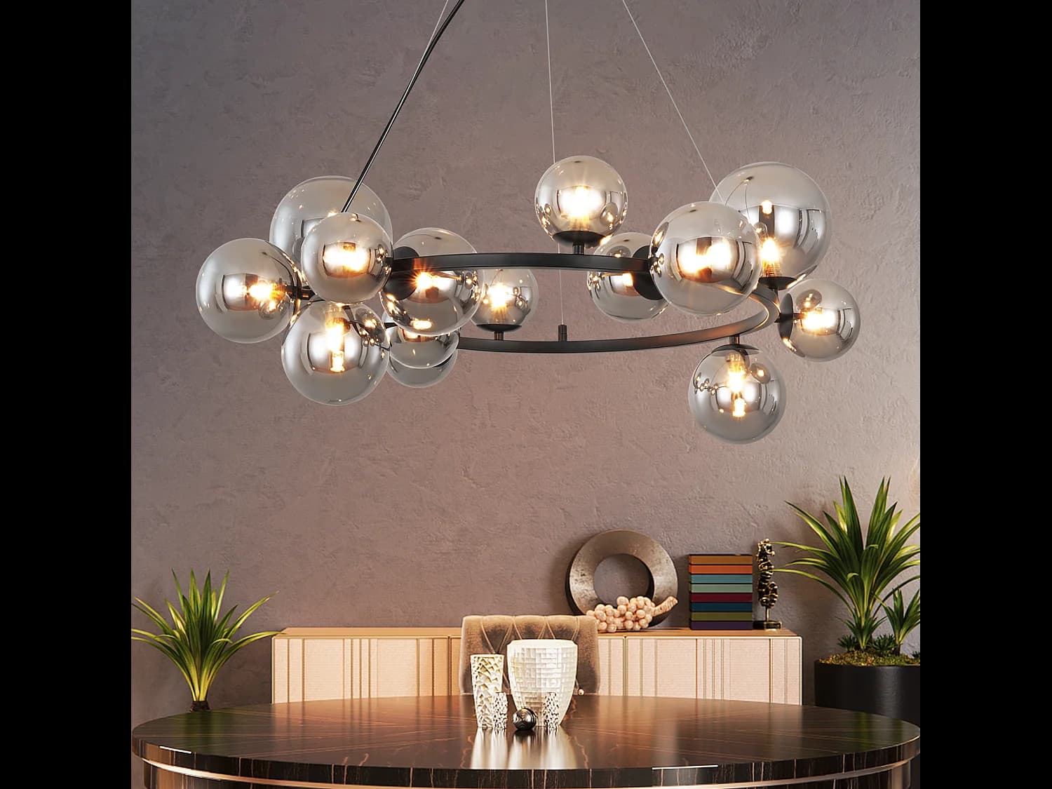 Nettlife Lampe suspendue table à manger lampe suspendue salon - lampe suspendue 14 ampoules G9 – Design moderne – Ampoules adaptées – 25 W – Matériel