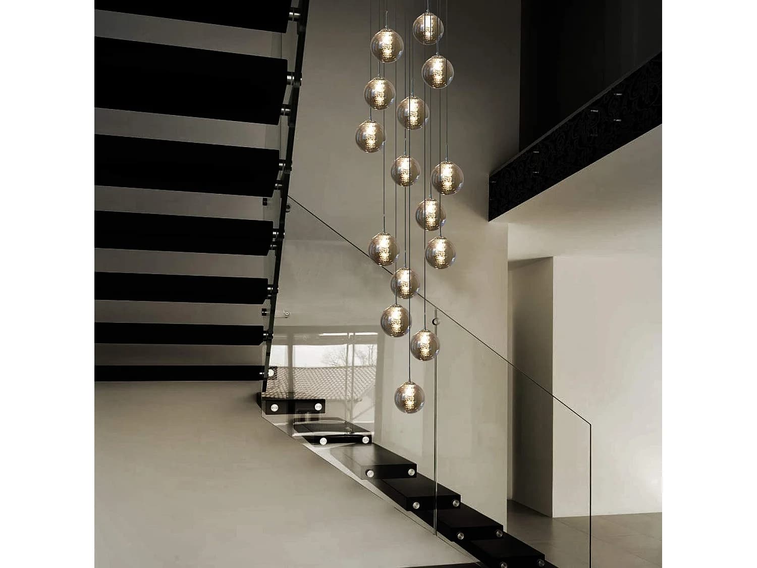 Nettlife Suspension Hauteur réglable table à manger Suspension en verre -Lampe suspendue Cage d'escalier Moderne Lustre à 15 flammes de – Design élégant