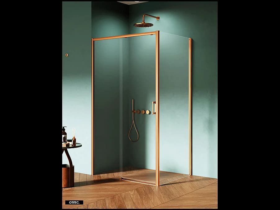 Porte de Douche avec Paroi Latérale (ouverture depuis l'angle) - 100 x 80 x 200 - OR BROSSÉ - PRIME - GAUCHE