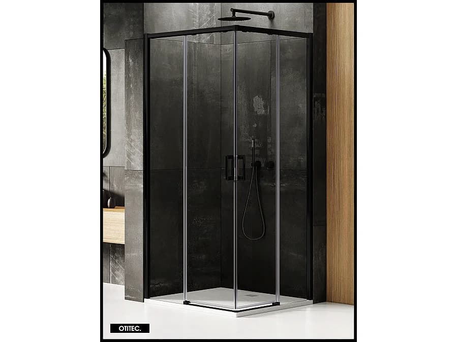 Porte de Douche Coulissante avec Paroi Latérale - 70 x 80 x 200 - NOIR MAT - PRIME