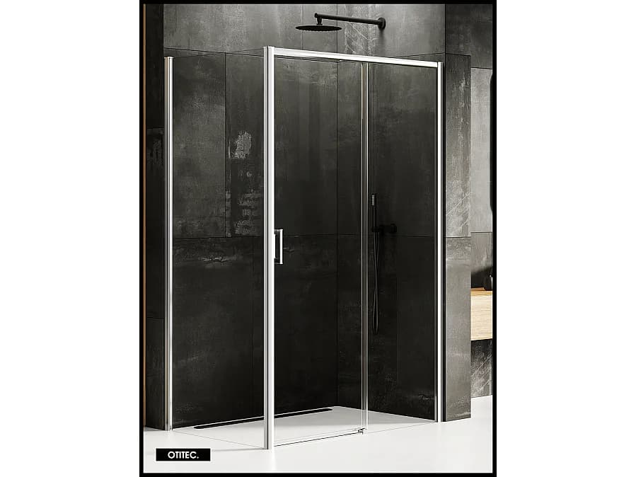 Porte de Douche avec Paroi Latérale (ouverture depuis l'angle) - 160 x 80 x 200 - CHROME - PRIME - DROITE