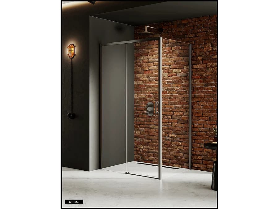 Porte de Douche avec Paroi Latérale (ouverture depuis l'angle) - 130 x 90 x 200 - GUNMETAL - PRIME - GAUCHE