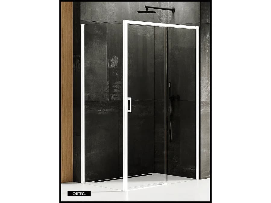 Porte de Douche avec Paroi Latérale (ouverture depuis l'angle) - 160 x 100 x 200 - BLANC MAT - PRIME - DROITE