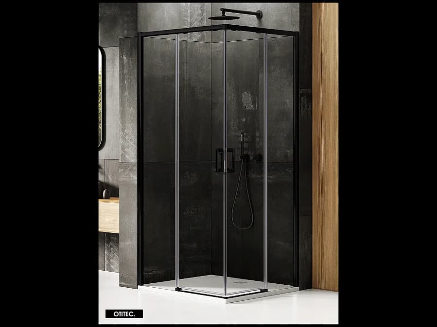 Porte de Douche Coulissante avec Paroi Latérale - 120 x 80 x 200 - NOIR MAT - PRIME