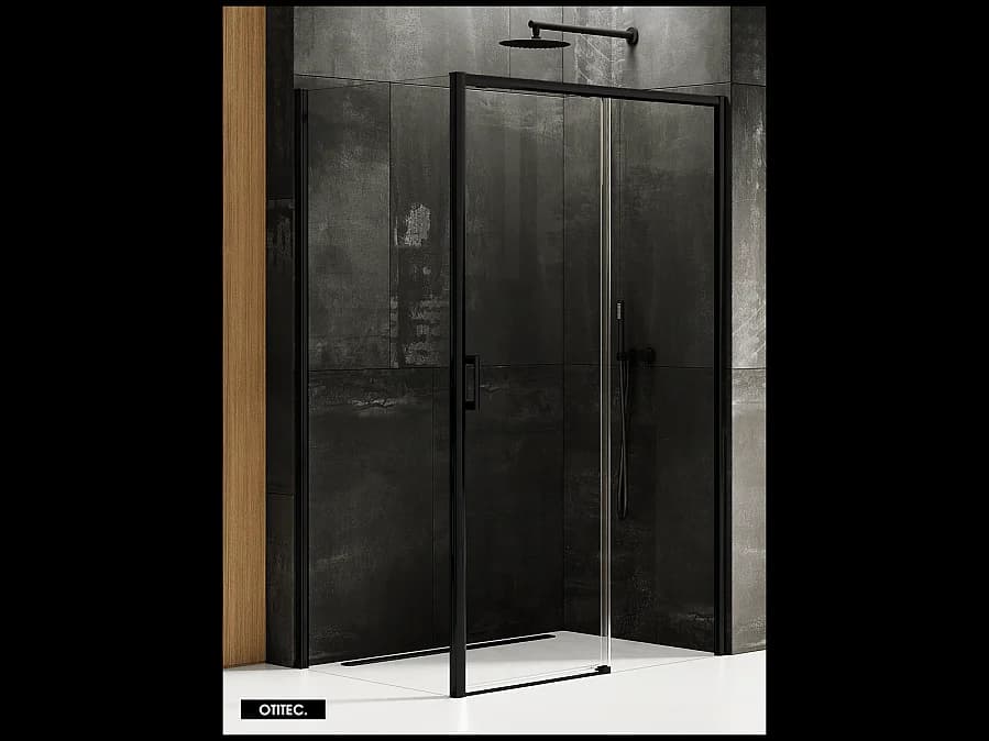 Porte de Douche avec Paroi Latérale (ouverture depuis l'angle) - 120 x 90 x 200 - NOIR MAT - PRIME - DROITE