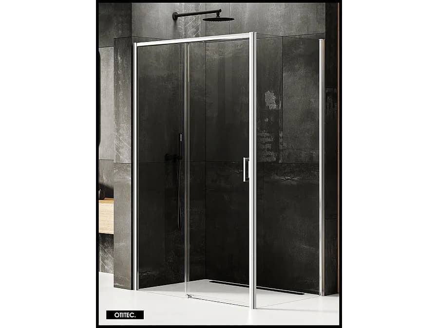 Porte de Douche avec Paroi Latérale (ouverture depuis l'angle) - 140 x 80 x 200 - CHROME - PRIME - GAUCHE