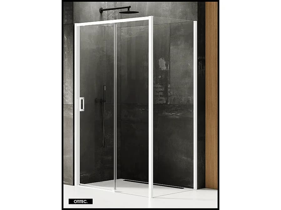 Porte de Douche avec Paroi Latérale - 160 x 100 x 200 - BLANC MAT - PRIME - DROITE