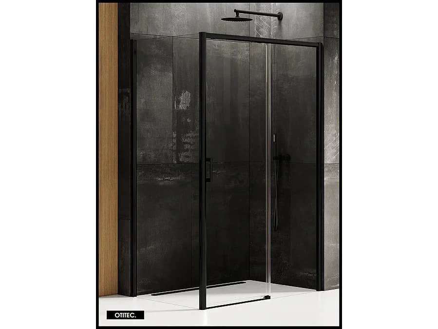 Porte de Douche avec Paroi Latérale (ouverture depuis l'angle) - 150 x 90 x 200 - NOIR MAT - PRIME - DROITE