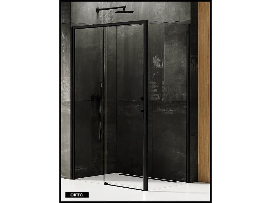Porte de Douche avec Paroi Latérale (ouverture depuis l'angle) - 140 x 90 x 200 - NOIR MAT - PRIME - GAUCHE