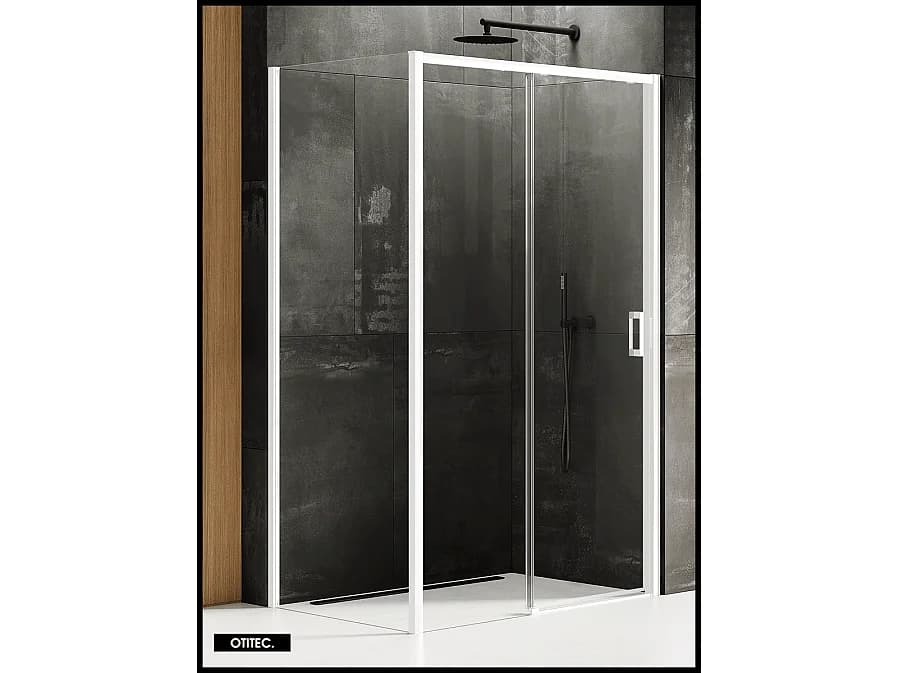 Porte de Douche avec Paroi Latérale - 110 x 100 x 200 - BLANC MAT - PRIME - GAUCHE