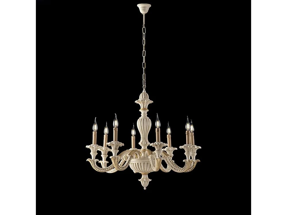 Leonardo Lustre en bois ivoire et feuille d'or 6 lumières 130 d.74 BL180-6-AV
