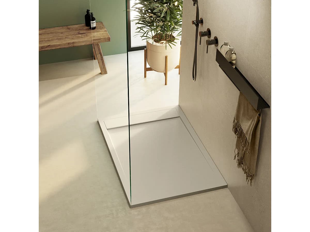 Receveur de douche 180x90 extra-plat Beige en résine minérale antidérapant effet ardoise - Magnus LAVABERG