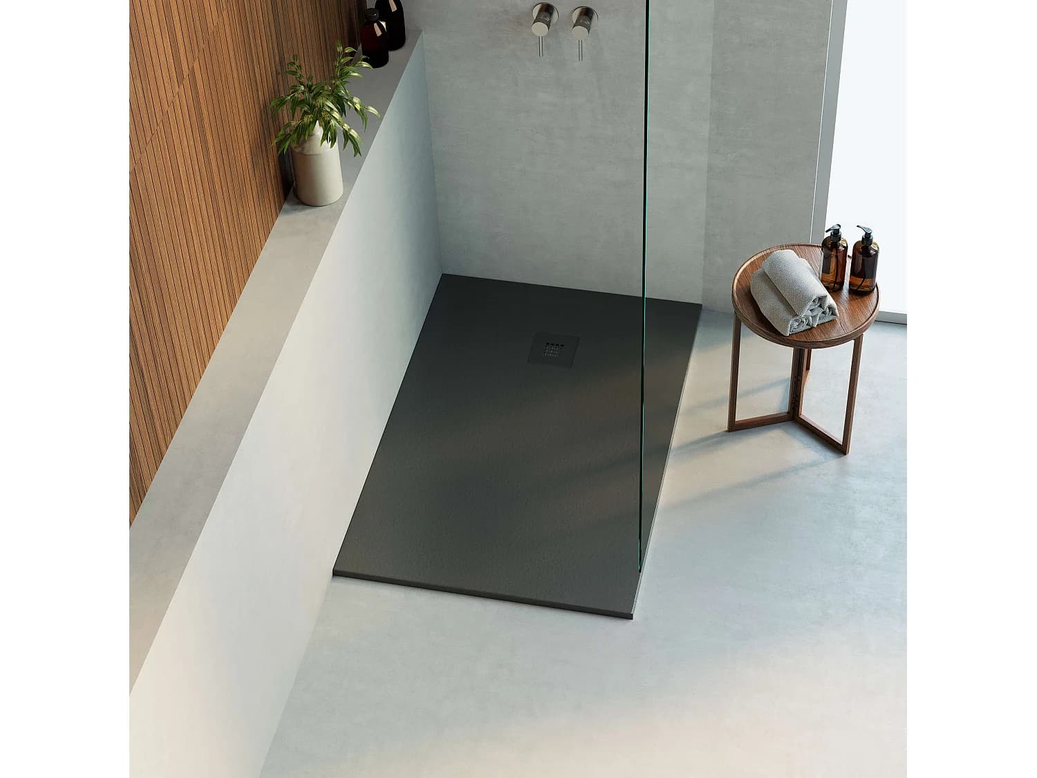 Receveur de douche 120x80 extra-plat Noir en résine minérale antidérapant effet ardoise - Thor LAVABERG