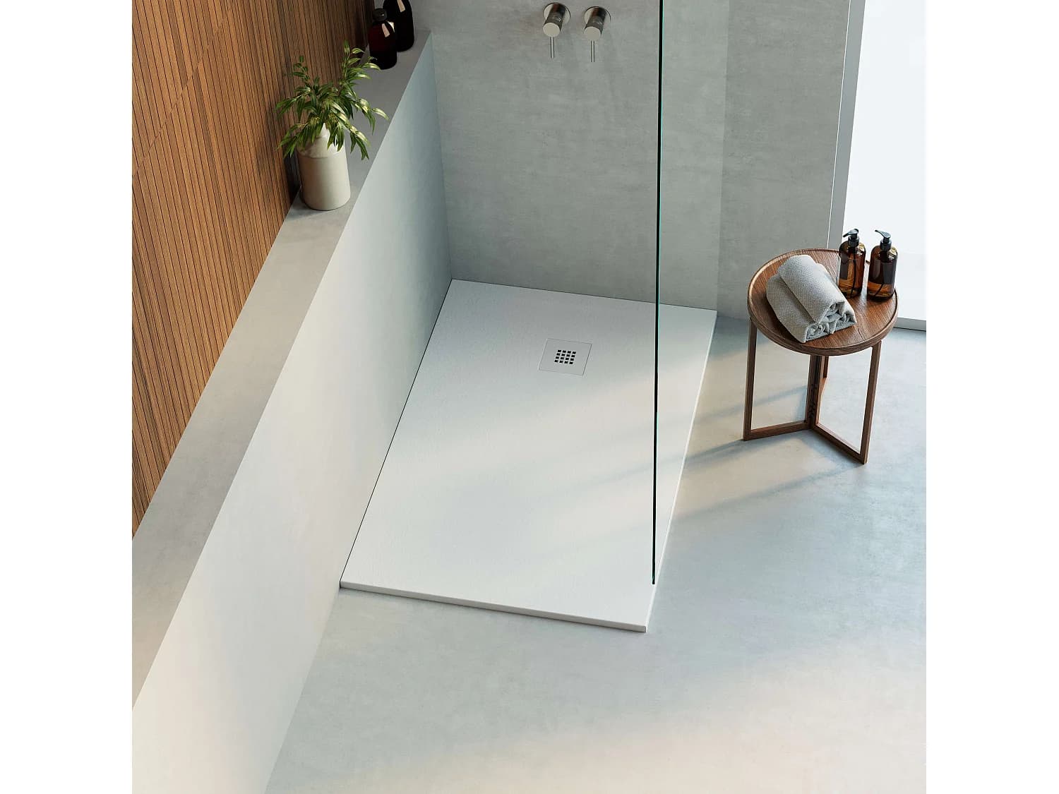 Receveur de douche 120x90 extra-plat Blanc en résine minérale antidérapant effet ardoise - Thor LAVABERG