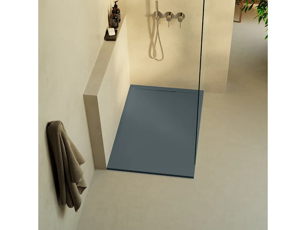 Receveur de douche 160x90 extra-plat Anthracite en résine minérale antidérapant effet ardoise - Ragnar LAVABERG