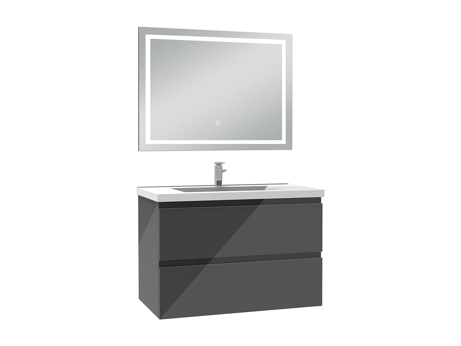 AICA Ensemble meubles salle de bain 80cm Anthracite avec vasque+miroir LED anti-buée,dimmable et mémoire