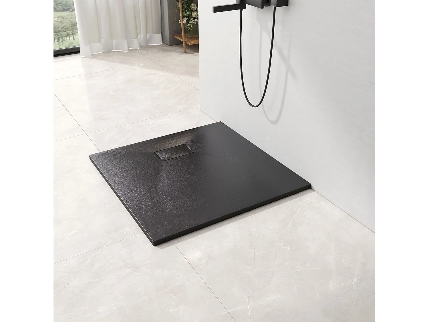 EMKE Receveur de douche receveur de douche plat antidérapant SMC receveur de douche à découper, 90x90cm | Noire